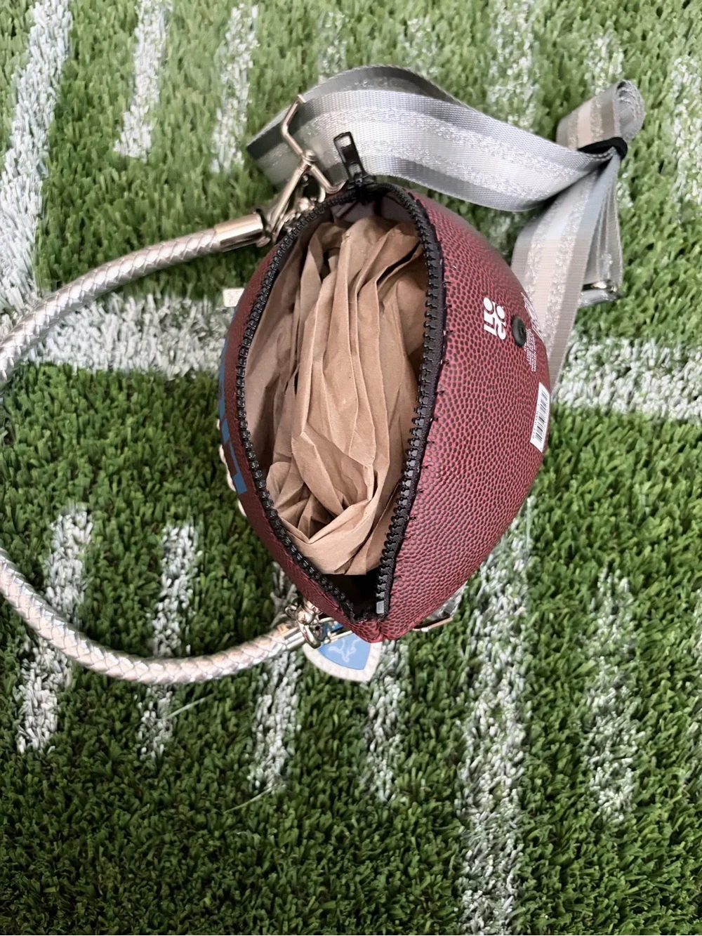 Detroit Lions Mini Football Crossbody Bag - Brown & Blue